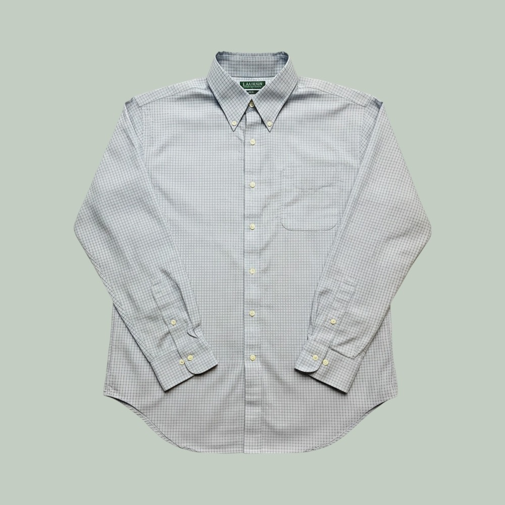 Lauren Ralph Lauren Shirt Mens 17 34/35 Classic Fit Blue Check Button-Down